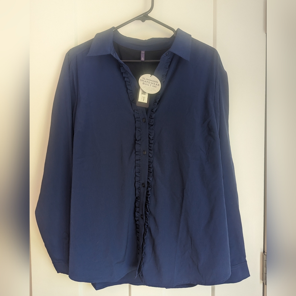 NWT NYDJ Fit Solutions Ruffle Button Down with Built-In Shapewear - Size XL NEW